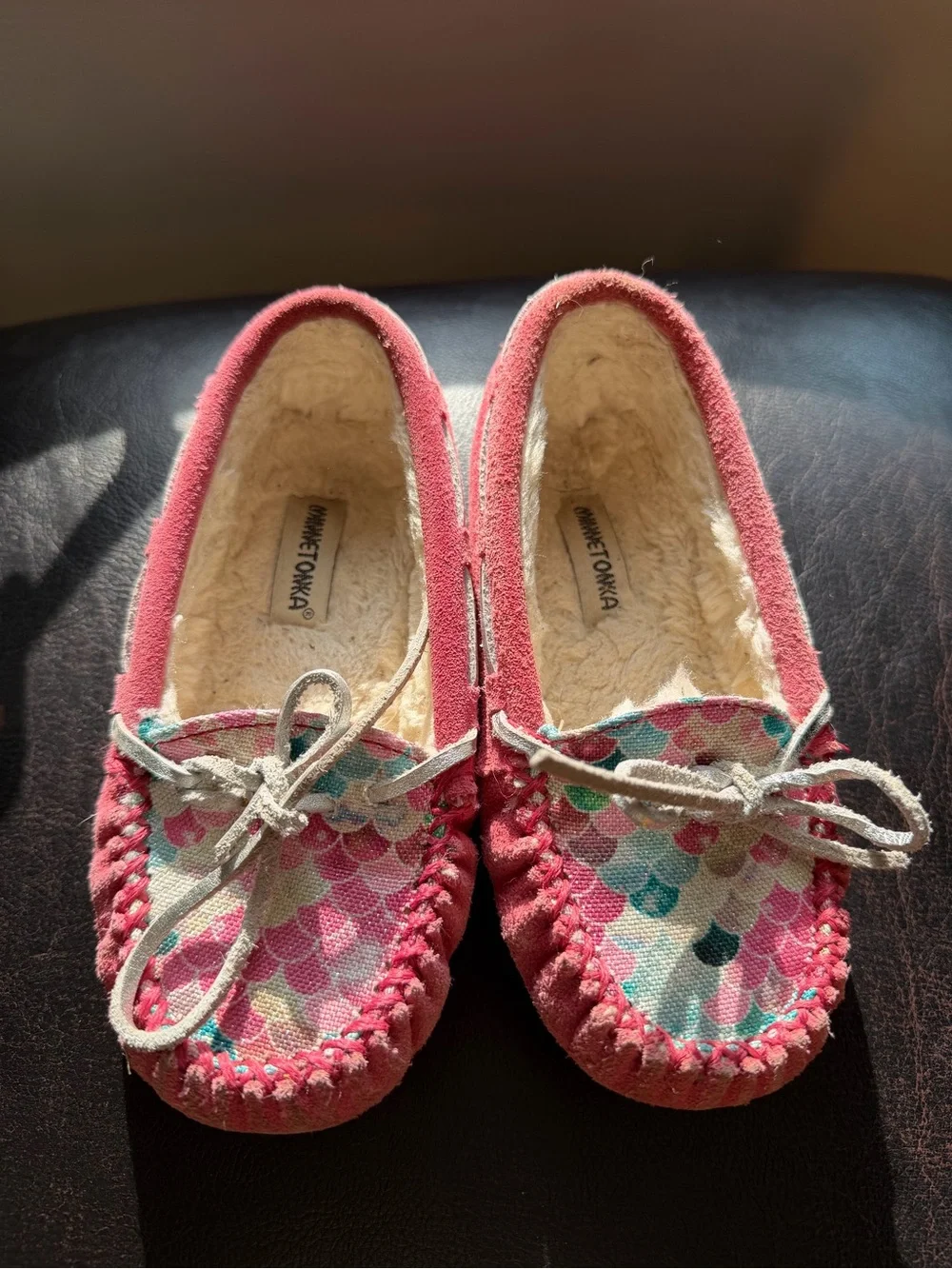 Minnetonka Kids Pink Moccasin Slippers